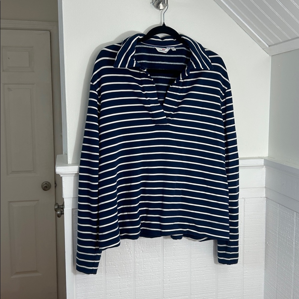 Vineyard Vines Dreamcloth Polo Pullover Navy Stripes in Deep Bay women’s XL - Picture 2 of 6